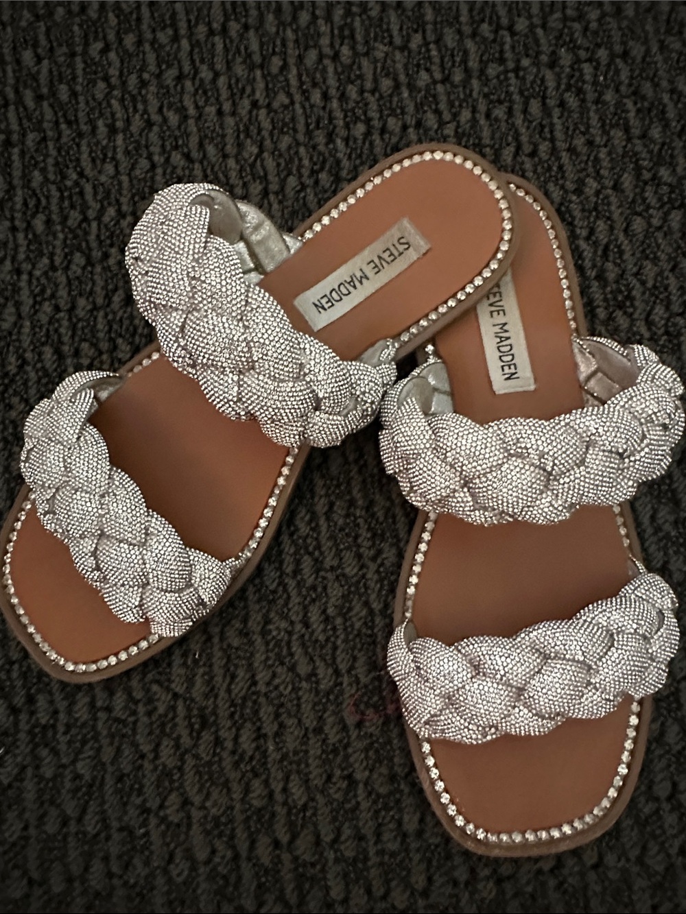 Steve Madden Braided Silver Rhinestone Slide Sandals 8 1/2 m